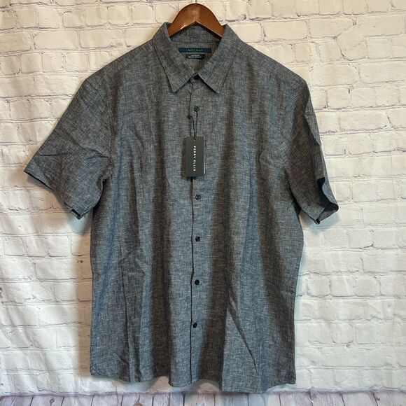 Perry Ellis Other - Perry Ellis Shirt Mens XL Blue Dark Sapphire Linen Blend Short Sleeve Button Up